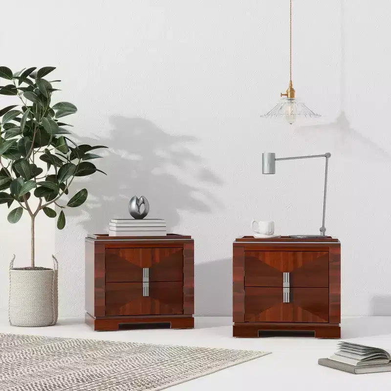 Table de chevet Gruthal moderne du milieu du siècle en bois avec 2 tiroirs