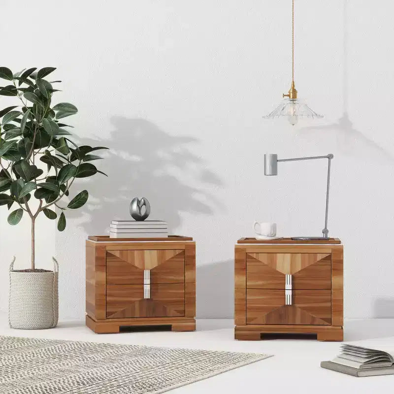 Table de chevet Gruthal moderne du milieu du siècle en bois avec 2 tiroirs
