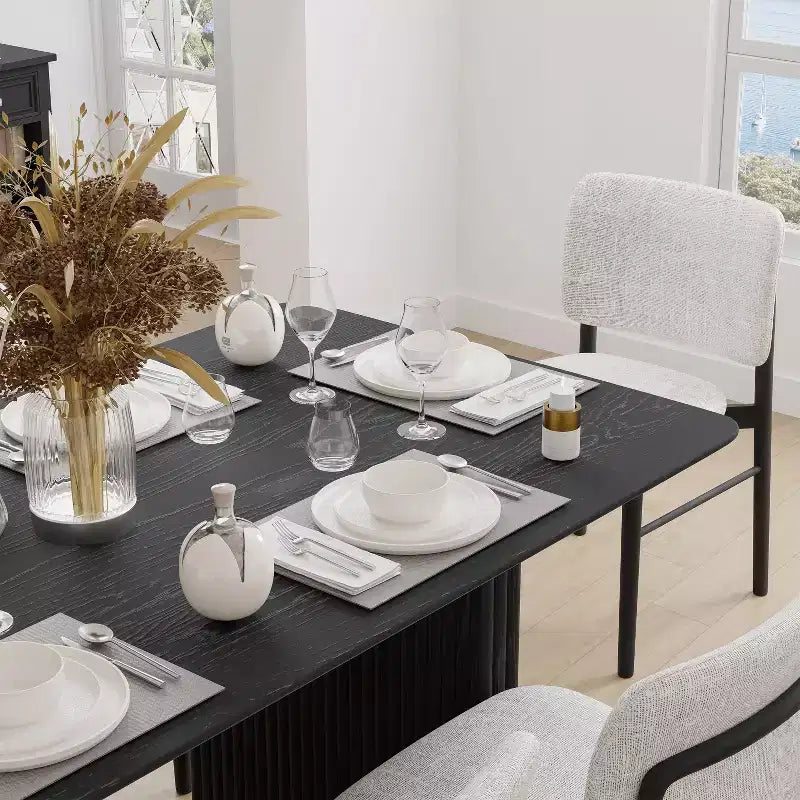 Table à manger en bois massif 79 x 33,5, table de cuisine moderne pour 6-8 personnes de style ferme avec pieds ondulés massifs pour salon, cuisine, bureau à domicile, noir