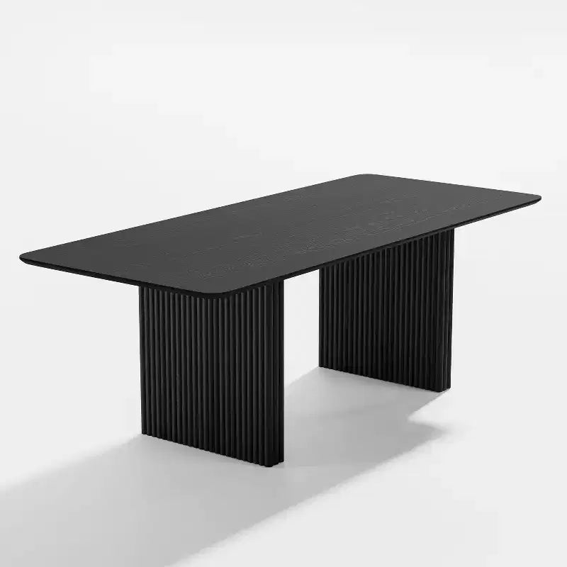 Table à manger en bois massif 79 x 33,5, table de cuisine moderne pour 6-8 personnes de style ferme avec pieds ondulés massifs pour salon, cuisine, bureau à domicile, noir
