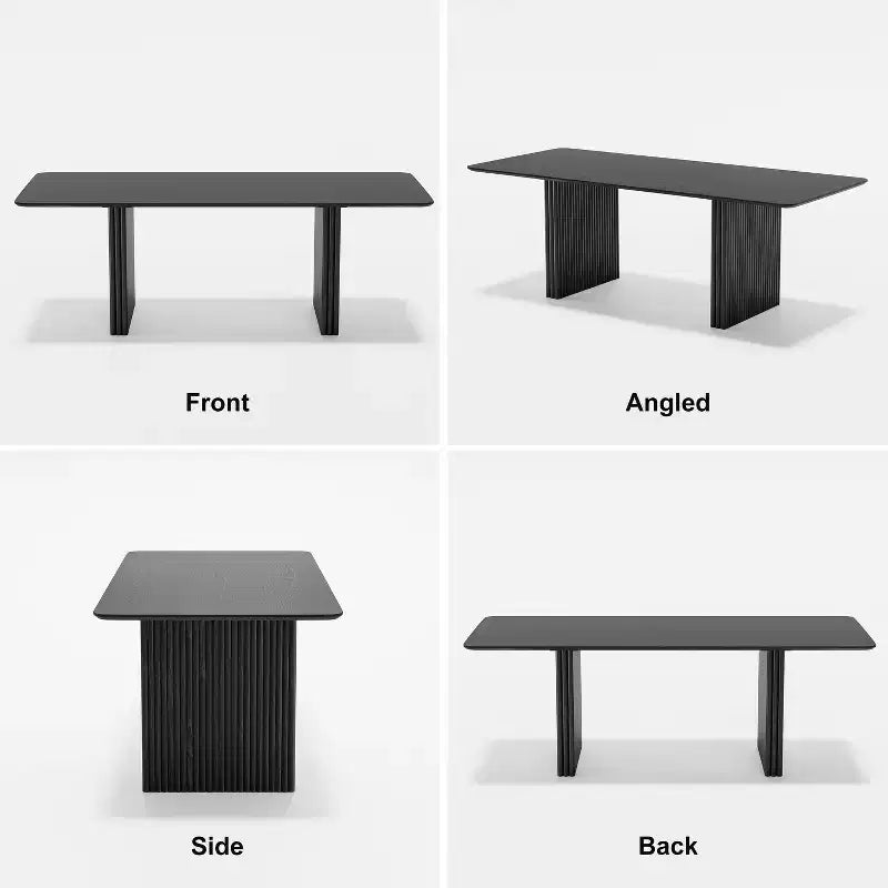 Table à manger en bois massif 79 x 33,5, table de cuisine moderne pour 6-8 personnes de style ferme avec pieds ondulés massifs pour salon, cuisine, bureau à domicile, noir