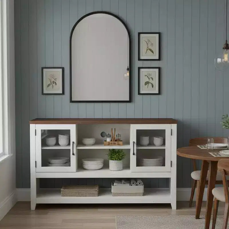 Buffet de rangement avec 2 portes vitrées et 3 étagères, meuble de bar à café, design moderne pour salon, entrée et salle à manger