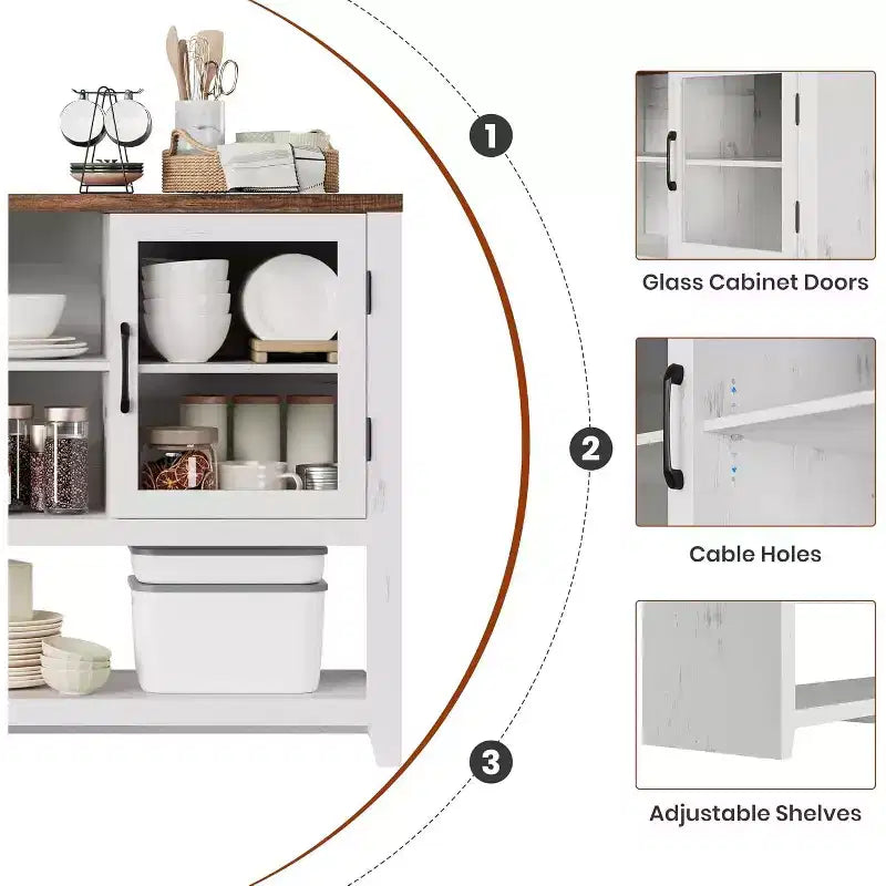 Buffet de rangement avec 2 portes vitrées et 3 étagères, meuble de bar à café, design moderne pour salon, entrée et salle à manger