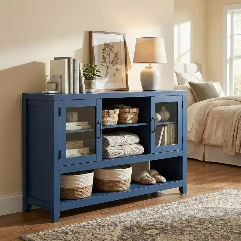 Buffet de rangement avec 2 portes vitrées et 3 étagères, meuble de bar à café, design moderne pour salon, entrée et salle à manger