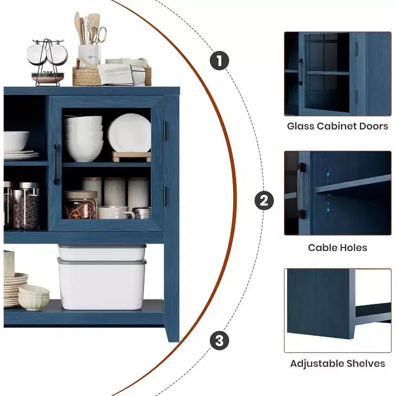 Buffet de rangement avec 2 portes vitrées et 3 étagères, meuble de bar à café, design moderne pour salon, entrée et salle à manger