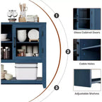 Buffet de rangement avec 2 portes vitrées et 3 étagères, meuble de bar à café, design moderne pour salon, entrée et salle à manger