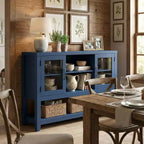 Buffet de rangement avec 2 portes vitrées et 3 étagères, meuble de bar à café, design moderne pour salon, entrée et salle à manger