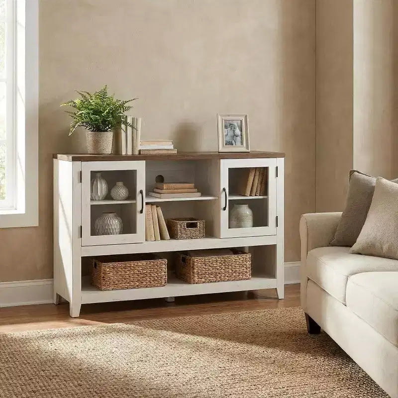 Buffet de rangement avec 2 portes vitrées et 3 étagères, meuble de bar à café, design moderne pour salon, entrée et salle à manger