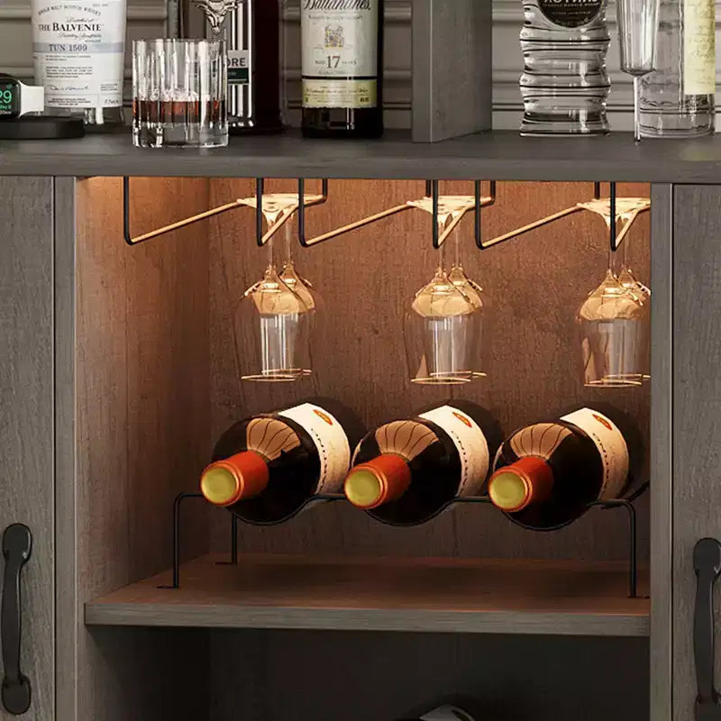 Meuble de rangement avec éclairage, meuble de rangement d'intérieur avec porte-bouteilles et porte-verres, buffet de café avec prises de courant, pour salon