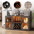Meuble de rangement avec éclairage, meuble de rangement d'intérieur avec porte-bouteilles et porte-verres, buffet de café avec prises de courant, pour salon