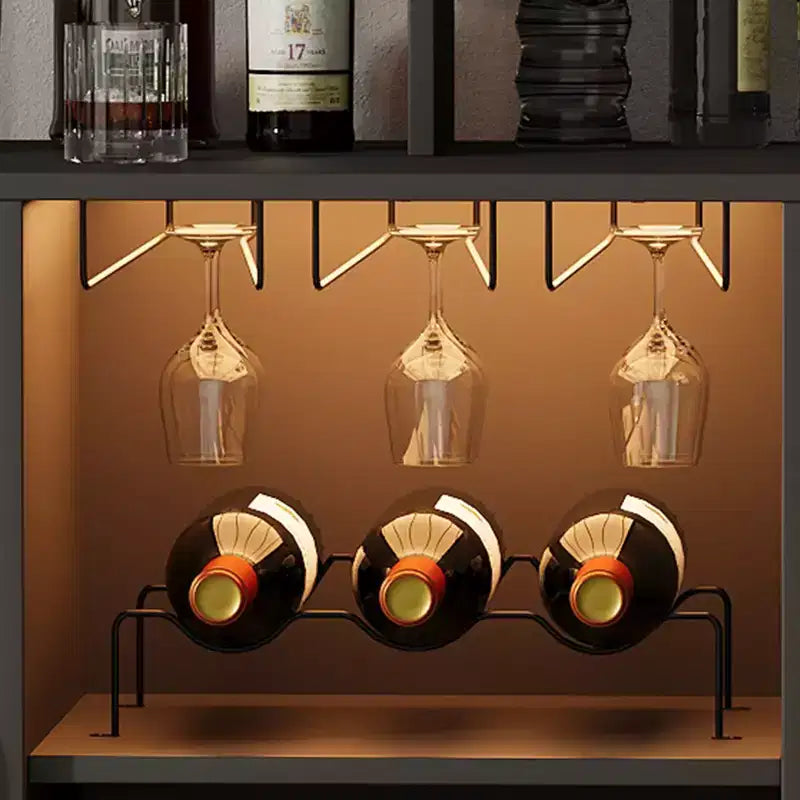 Meuble de rangement avec éclairage, meuble de rangement d'intérieur avec porte-bouteilles et porte-verres, buffet de café avec prises de courant, pour salon