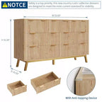 Commode 7 tiroirs, commode cannelée moderne naturelle pour chambre, organisateur de rangement en bois large avec pieds pour salon, entrée