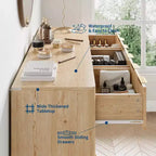 Commode 7 tiroirs, commode cannelée moderne naturelle pour chambre, organisateur de rangement en bois large avec pieds pour salon, entrée