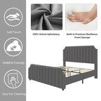 Cadre de lit plateforme California King Size avec tête de lit de 50,2 po de haut, lit tapissé de velours avec tête et pied de lit touffetés à canaux verticaux