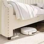 Cadre de lit plateforme California King Size avec tête de lit de 50,2 po de haut, lit tapissé de velours avec tête et pied de lit touffetés à canaux verticaux