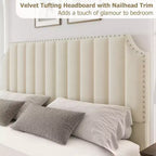 Cadre de lit plateforme California King Size avec tête de lit de 50,2 po de haut, lit tapissé de velours avec tête et pied de lit touffetés à canaux verticaux