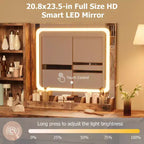 Coiffeuse avec miroir lumineux, tabouret de rangement et plateau extensible - Coiffeuse de maquillage avec armoire et étagères