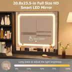 Coiffeuse avec miroir lumineux, tabouret de rangement et plateau extensible - Coiffeuse de maquillage avec armoire et étagères