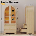 Armoire de rangement haute de 178 cm avec lumières LED, armoire de garde-manger arquée avec étagères réglables et 2 tiroirs pour cuisine et salon