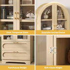 Armoire de rangement haute de 178 cm avec lumières LED, armoire de garde-manger arquée avec étagères réglables et 2 tiroirs pour cuisine et salon