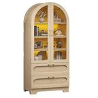 Armoire de rangement haute de 178 cm avec lumières LED, armoire de garde-manger arquée avec étagères réglables et 2 tiroirs pour cuisine et salon