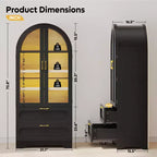 Armoire de rangement haute de 178 cm avec lumières LED, armoire de garde-manger arquée avec étagères réglables et 2 tiroirs pour cuisine et salon