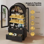 Armoire de rangement haute de 178 cm avec lumières LED, armoire de garde-manger arquée avec étagères réglables et 2 tiroirs pour cuisine et salon