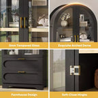 Armoire de rangement haute de 178 cm avec lumières LED, armoire de garde-manger arquée avec étagères réglables et 2 tiroirs pour cuisine et salon