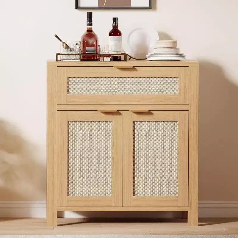 Buffet en rotin, buffet avec tiroirs et étagères réglables, armoire de rangement d'appoint pour salon, entrée, coin café