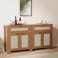 Set of 3 Rattan Buffet Cabinet, Sideboard Buffet Cabinet - Drawer & Adjustable Shelves, Storage Accent Cabinet for Living Room Entryway Coffee Bar
