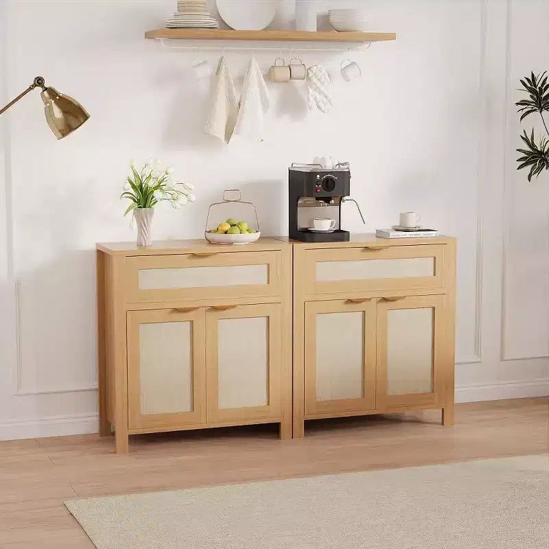 Buffet en rotin, buffet avec tiroirs et étagères réglables, armoire de rangement d'appoint pour salon, entrée, coin café