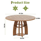 Table à manger ronde de 47 pouces pour 4 à 6 personnes, table de cuisine circulaire moderne en bois avec étagère de rangement, pieds réglables, montage et nettoyage faciles