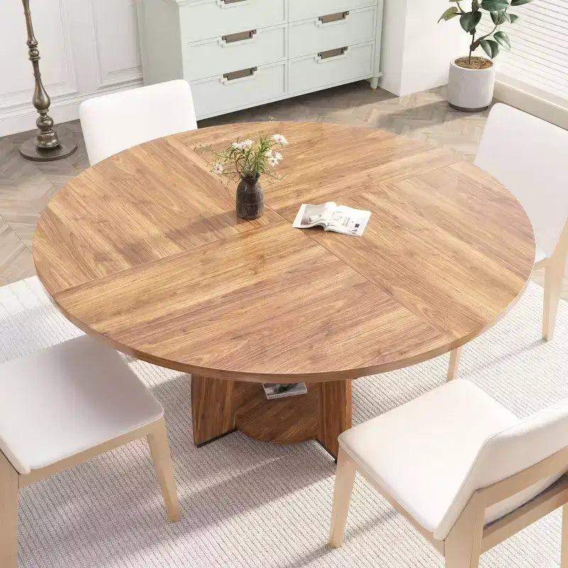 Table à manger ronde de 47 pouces pour 4 à 6 personnes, table de cuisine circulaire moderne en bois avec étagère de rangement, pieds réglables, montage et nettoyage faciles