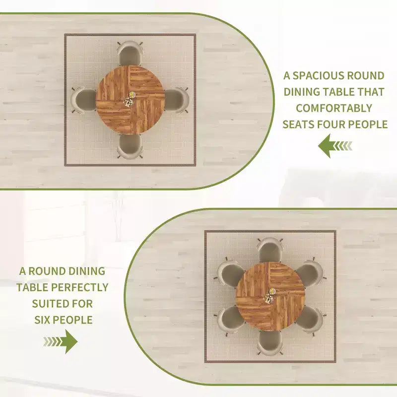 Table à manger ronde de 47 pouces pour 4 à 6 personnes, table de cuisine circulaire moderne en bois avec étagère de rangement, pieds réglables, montage et nettoyage faciles