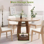 Table à manger ronde de 47 pouces pour 4 à 6 personnes, table de cuisine circulaire moderne en bois avec étagère de rangement, pieds réglables, montage et nettoyage faciles