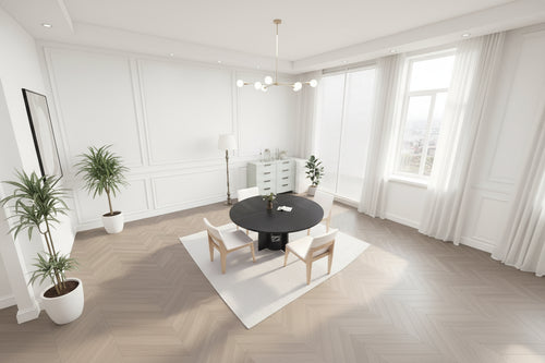 Table à manger ronde de 47 pouces pour 4 à 6 personnes, table de cuisine circulaire moderne en bois avec étagère de rangement, pieds réglables, montage et nettoyage faciles
