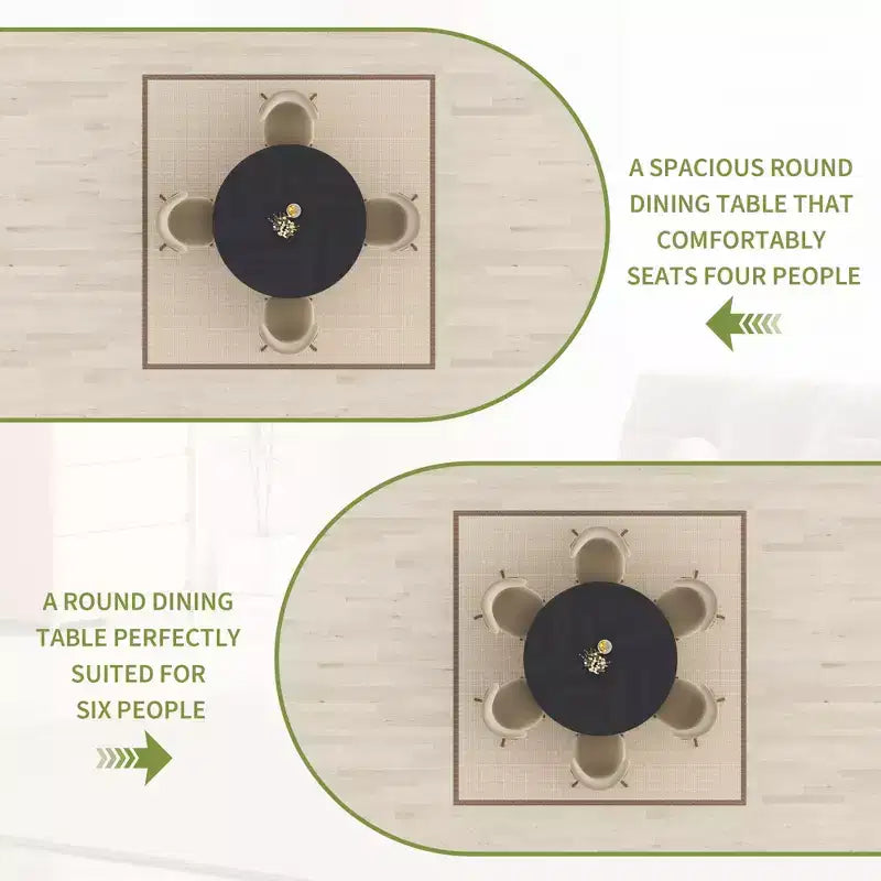 Table à manger ronde de 47 pouces pour 4 à 6 personnes, table de cuisine circulaire moderne en bois avec étagère de rangement, pieds réglables, montage et nettoyage faciles