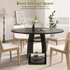 Table à manger ronde de 47 pouces pour 4 à 6 personnes, table de cuisine circulaire moderne en bois avec étagère de rangement, pieds réglables, montage et nettoyage faciles