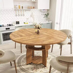 Table à manger ronde de 47 pouces pour 4 à 6 personnes, table de cuisine circulaire moderne en bois avec étagère de rangement, pieds réglables, montage et nettoyage faciles