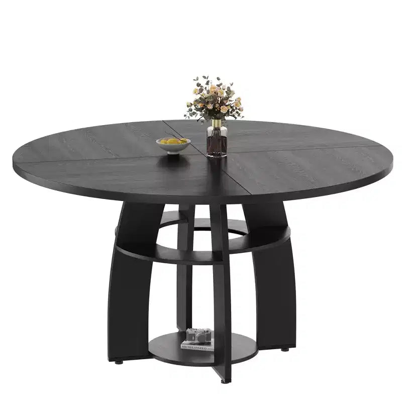 47 Round Dining Table for 46, Modern Wooden Circle Kitchen Table with Storage Shelf, Adjustable Feet, Easy Assembly & Cleaning
