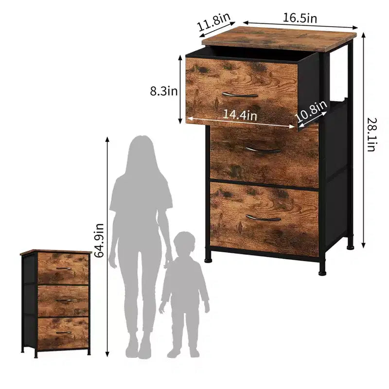 Commode à 3 tiroirs avec bacs en tissu amovibles, organisateur de rangement multifonctionnel pour chambre à coucher, salon, placard