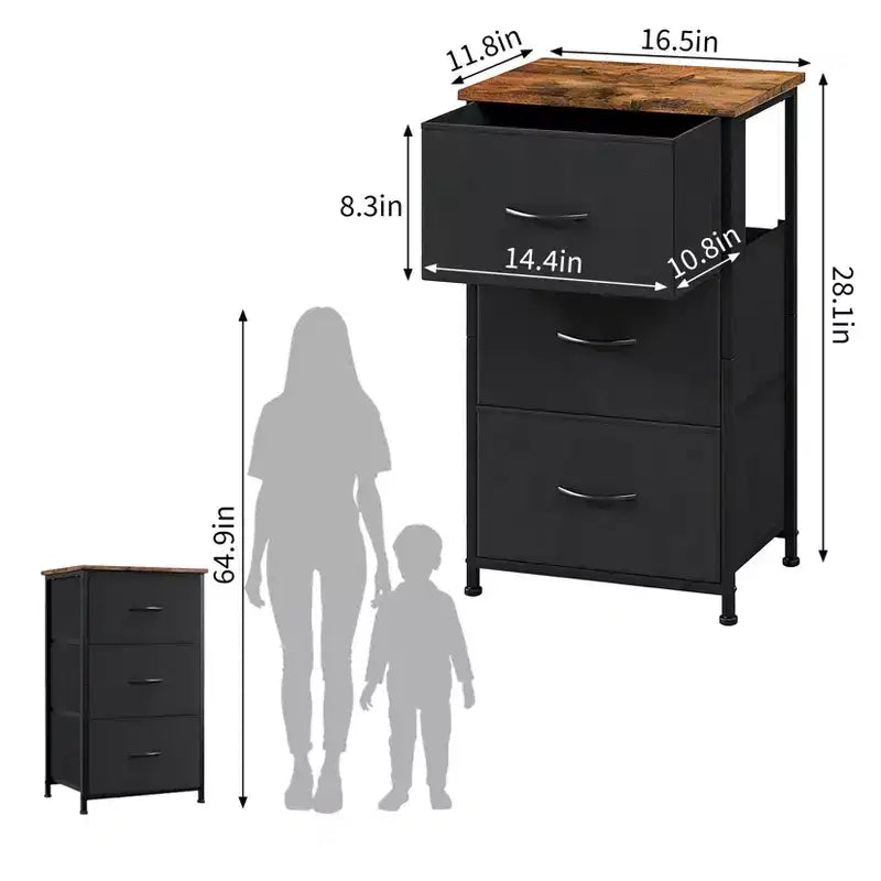 Commode à 3 tiroirs avec bacs en tissu amovibles, organisateur de rangement multifonctionnel pour chambre à coucher, salon, placard