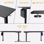 Bureau debout électrique en L de 63 pouces, réversible pour coin, hauteur réglable, avec préréglages de mémoire, pour bureau à domicile et jeux, noir