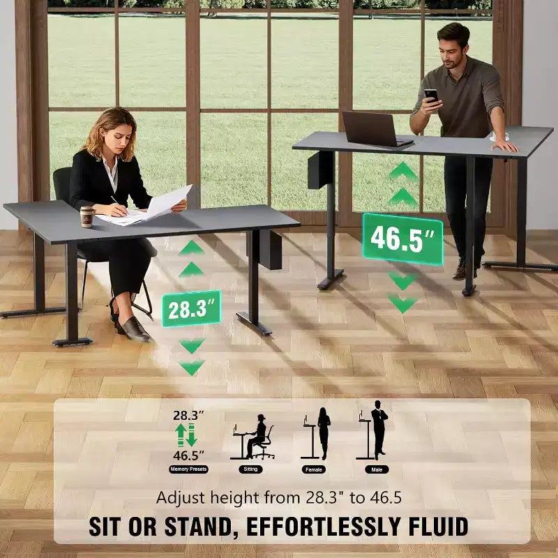 Bureau debout électrique en L de 63 pouces, réversible pour coin, hauteur réglable, avec préréglages de mémoire, pour bureau à domicile et jeux, noir