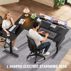 Bureau debout électrique en L de 63 pouces, réversible pour coin, hauteur réglable, avec préréglages de mémoire, pour bureau à domicile et jeux, noir