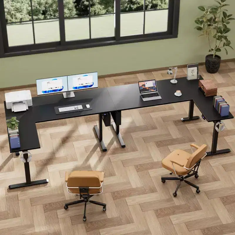 Bureau debout électrique en L de 63 pouces, réversible pour coin, hauteur réglable, avec préréglages de mémoire, pour bureau à domicile et jeux, noir
