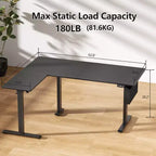 Bureau debout électrique en L de 63 pouces, réversible pour coin, hauteur réglable, avec préréglages de mémoire, pour bureau à domicile et jeux, noir
