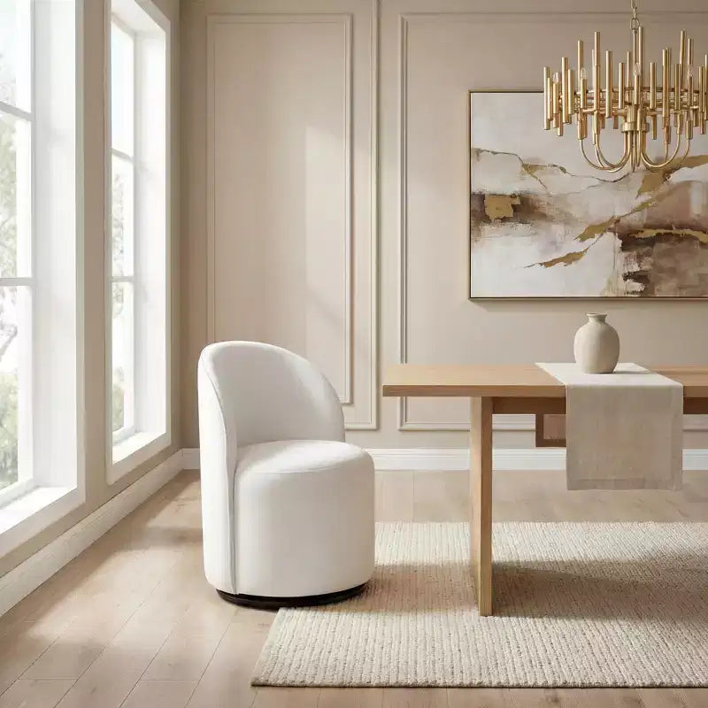 Chaise de salle à manger pivotante en velours beige, chaise d'appoint rembourrée pivotant à 360° avec dossier incurvé, chaise de cuisine ou de coiffeuse moderne sans accoudoirs