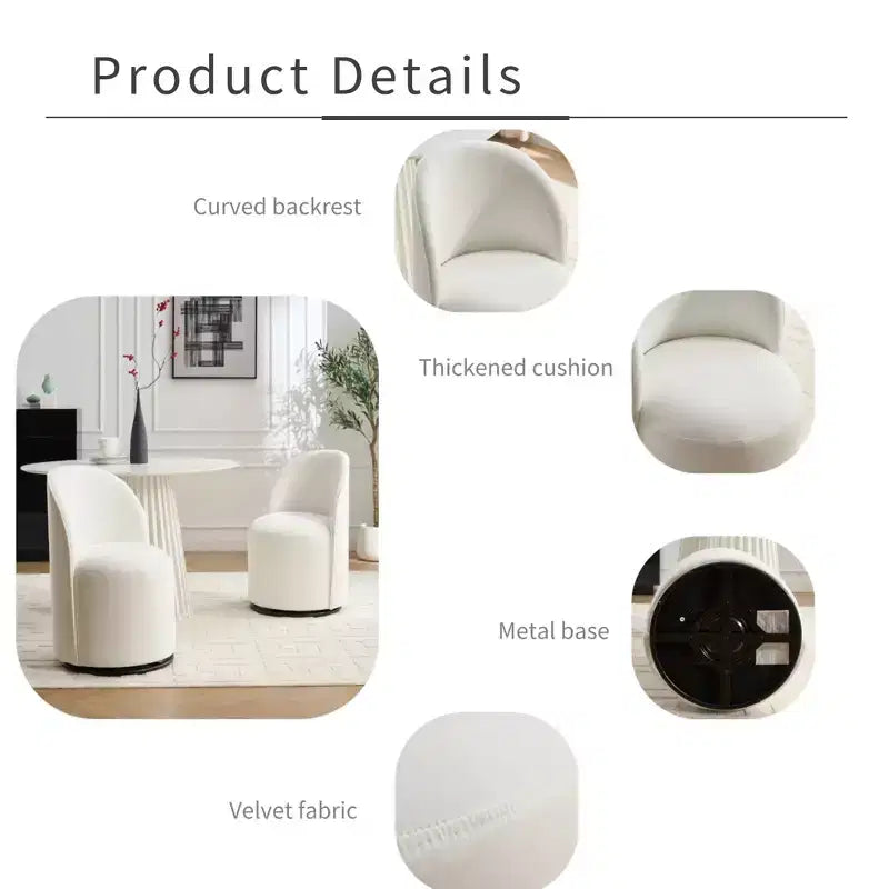 Chaise de salle à manger pivotante en velours beige, chaise d'appoint rembourrée pivotant à 360° avec dossier incurvé, chaise de cuisine ou de coiffeuse moderne sans accoudoirs