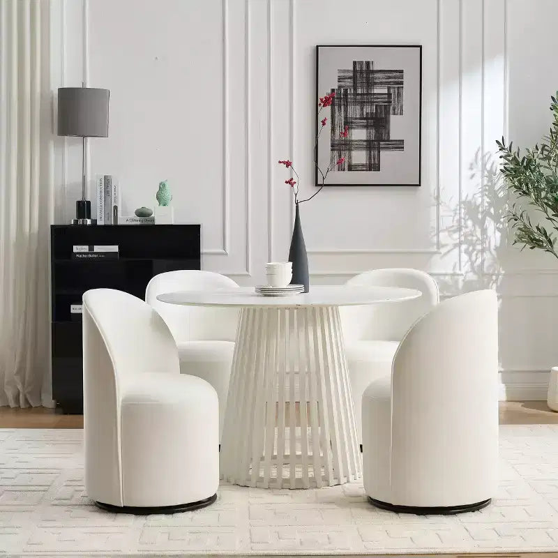 Chaise de salle à manger pivotante en velours beige, chaise d'appoint rembourrée pivotant à 360° avec dossier incurvé, chaise de cuisine ou de coiffeuse moderne sans accoudoirs